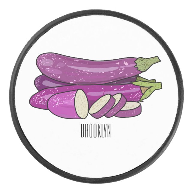 Eggplant cartoon illustration hockey puck (Front)
