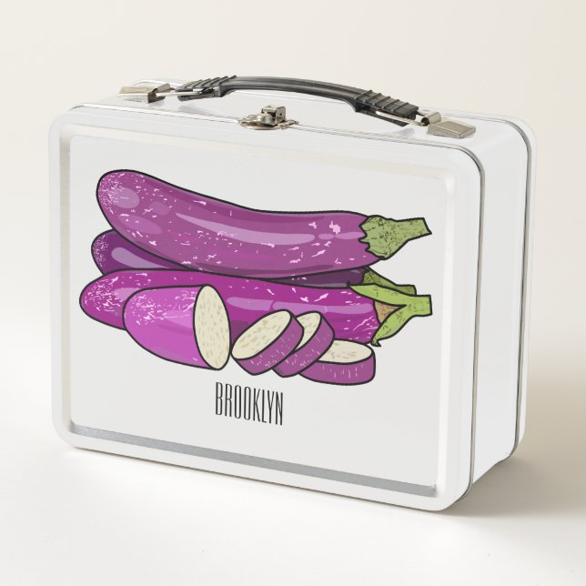 Eggplant cartoon illustration metal lunch box (Front)
