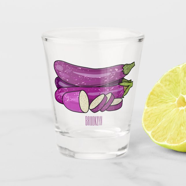 Eggplant cartoon illustration shot glass (Front)