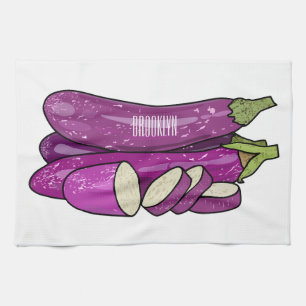 Eggplant cartoon illustration tea towel