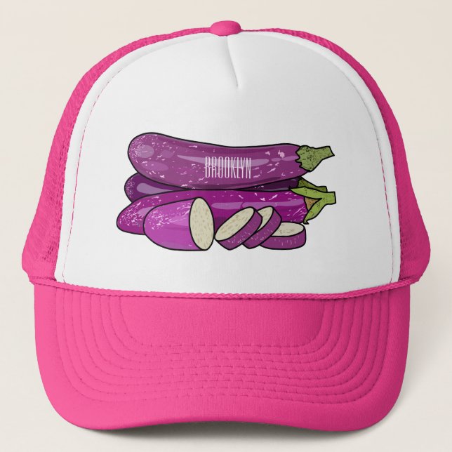 Eggplant cartoon illustration trucker hat (Front)