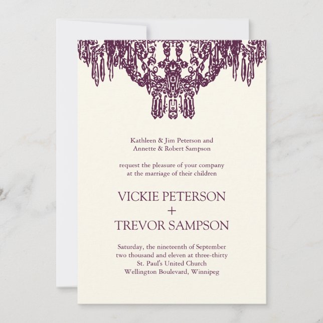 Eggplant Chandelier Wedding Invitations (Front)
