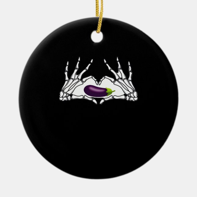 Eggplant Classic - Skeleton Hands Heart Ceramic Tree Decoration (Front)