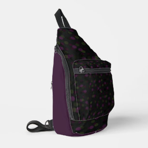 eggplant, dark purple, olive and black polka dots sling bag