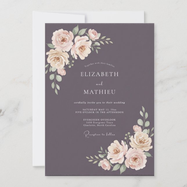 Eggplant Dramatic Winter Wedding Invitation (Front)