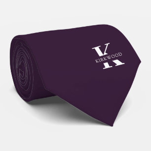 Eggplant Elegant Monogram+Name one-Sided Tie