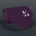 Eggplant | Elegant Monogram Name |one-Sided Tie<br><div class="desc">An elegant two-sided necktie featuring a bold white monogram across a Eggplant purple backdrop. On top of this monogram sits your first or last name spelled out in all capitals. Over 40 unique colours are available in both one-sided and two-sided versions. You can browse them by clicking the collection link....</div>