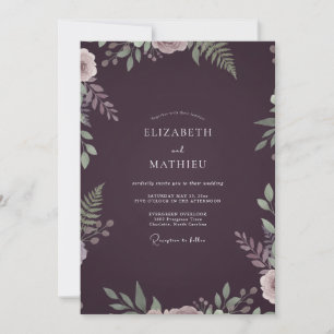 Eggplant Fern Leafy Wedding Invitation