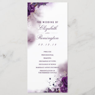 Eggplant Floral Watercolor Wedding Programs Programme