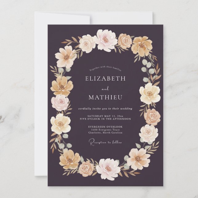 Eggplant Flourishing Fall Wedding Invitation (Front)