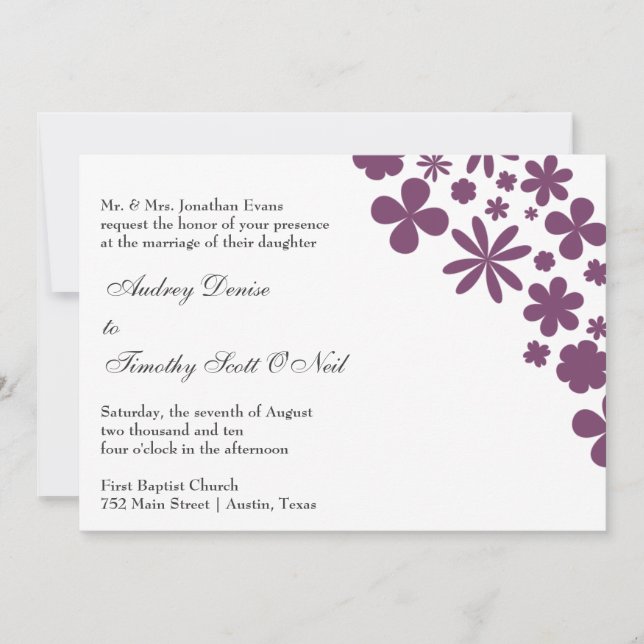 Eggplant Flower Power Wedding Invitation (Front)