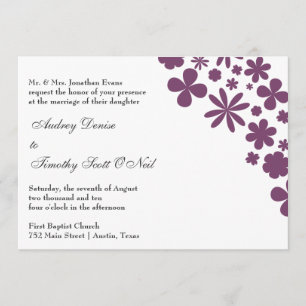 Eggplant Flower Power Wedding Invitation