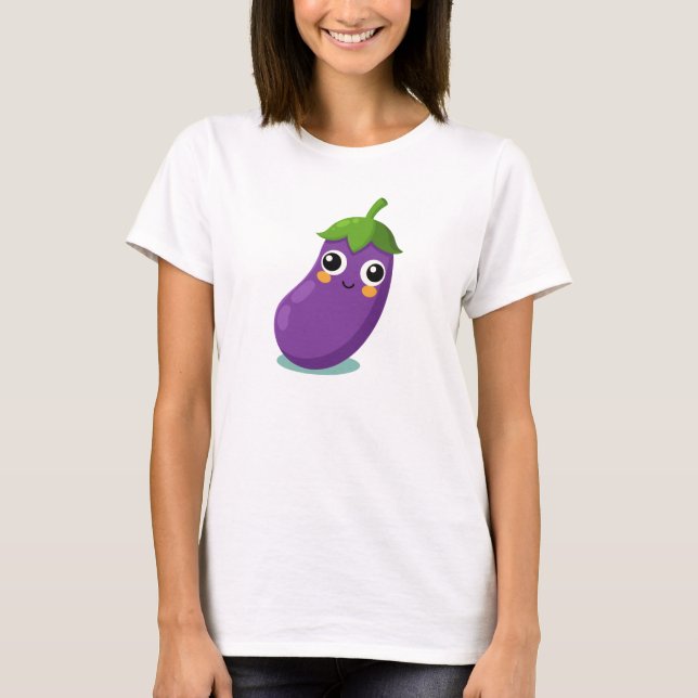 Eggplant Funny Character, Cute Veggie T-Shirt (Front)