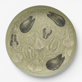Eggplant Garlic Bell Pepper Olive Green Paper Plate