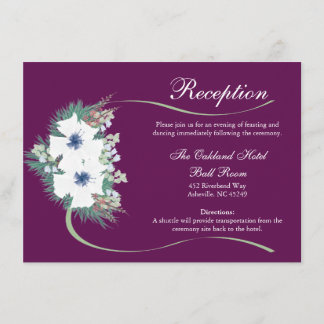 Eggplant & Green Floral & Ribbon Reception Card