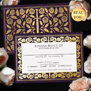 Eggplant Mediaeval Gold Sword Royal Wedding RSVP
