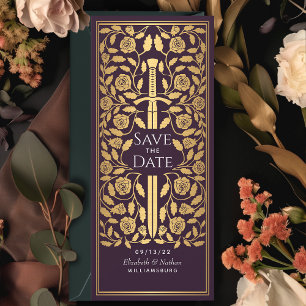 Eggplant Mediaeval Sword Save the Date Invitation