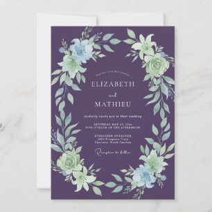 Eggplant Mint Peony Wedding Invitation