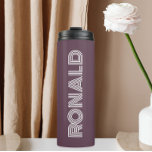 Eggplant Modern Typography Personalised Thermal Tumbler<br><div class="desc">Keep hot beverages hot and cold beverages cold with this trendy,  insulated thermal tumbler that is an eggplant colour along with name printed in white,  modern  typography. Edit your thermal tumbler and replace name with desired name. Perfect for a birthday gift,  wedding groomsman gift,  etc.</div>