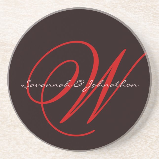 Eggplant Monogram Wedding Anniversary Coasters (Front)