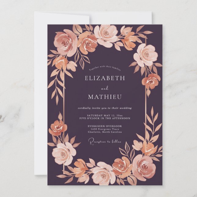 Eggplant Moody Autumnal Wedding Invitation (Front)