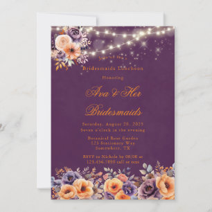 Eggplant Orange Floral Elegant Bridesmaid Luncheon Invitation