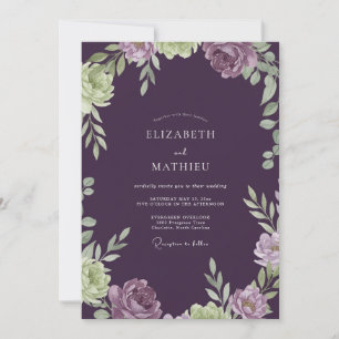 Eggplant Painted Foliage Wedding Invitation
