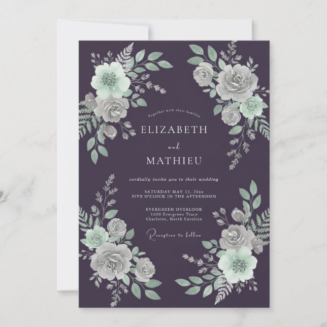 Eggplant Painted Petal Wedding Invitation (Front)