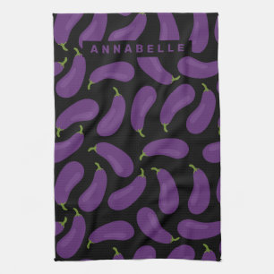 Eggplant Pattern Personalise Tea Towel