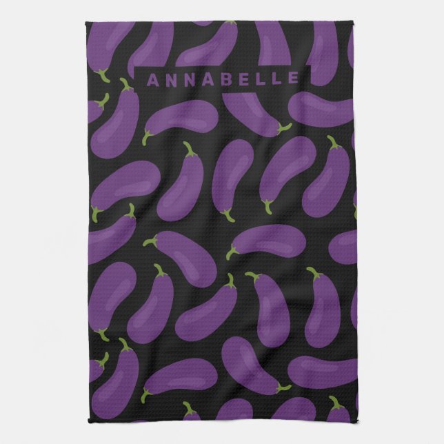 Eggplant Pattern Personalise Tea Towel (Vertical)