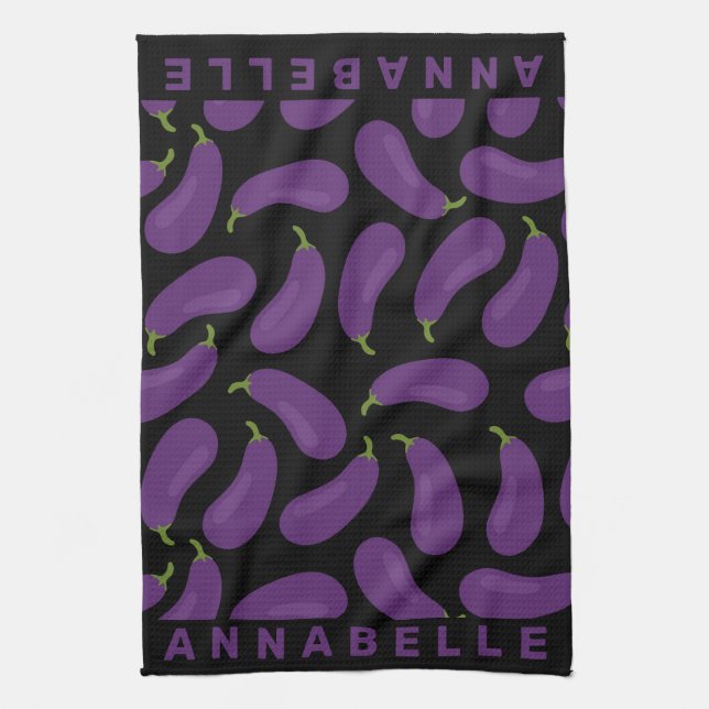 Eggplant Pattern Personalise Tea Towel (Vertical)