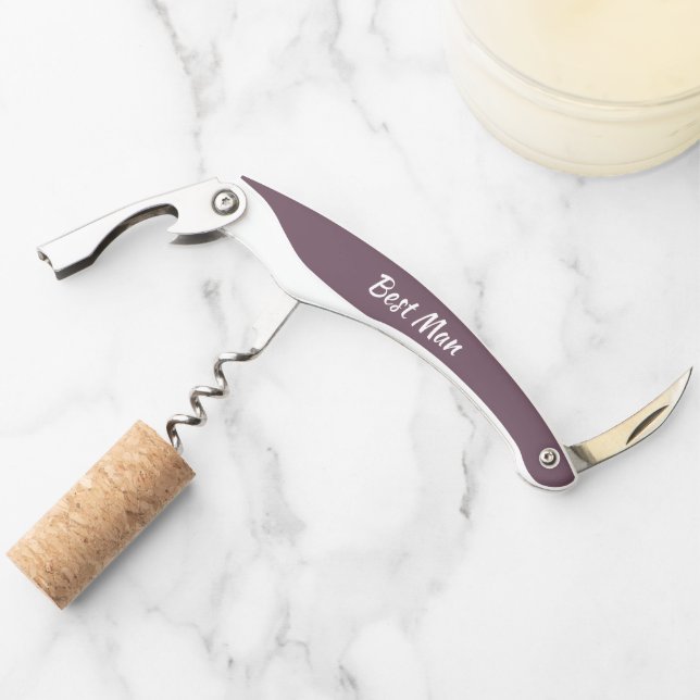 Eggplant Personalised Wedding Best Man Corkscrew (Front)
