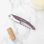Eggplant Personalised Wedding Bridesmaid Corkscrew<br><div class="desc">Trendy eggplant colour wine corkscrew opener for your wedding bridesmaid along with her name on back and printed in white,  stylised script. Personalise corkscrew by replacing name with your bridesmaid name.</div>