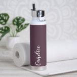 Eggplant Personalised Wedding Bridesmaid Water Bottle<br><div class="desc">Gift your wedding bridesmaid or maid of honour with this trendy, vacuum Insulated water bottle that features her name in white, stylised script on an eggplant colour background designed to match your wedding colour scheme. Personalise bottle by editing and replacing name with your own as desired. Select your water bottle...</div>