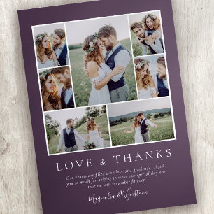 Eggplant Photo Collage Love and Thanks Wedding Thank You Card