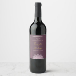 Eggplant Plum and Blush Pink Floral wedding Wine Label