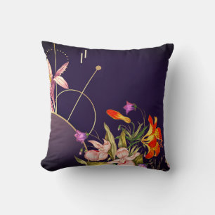 Eggplant Plum Artistic Abstract Botanical Cushion