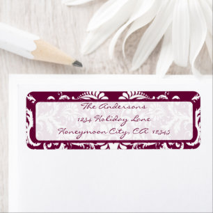 Eggplant Plum Damask Swirl Retrun Address Label