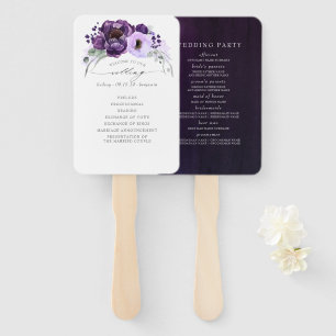 Eggplant Purple Botanical Modern Wedding Program Hand Fan