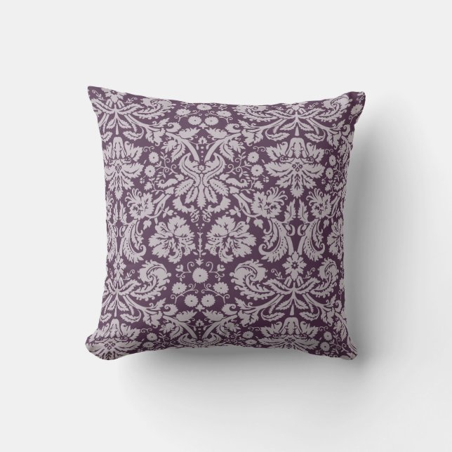 Eggplant Purple Damask Cushion (Front)