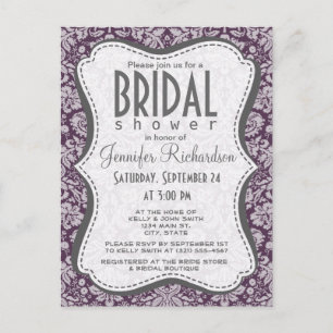 Eggplant Purple Damask Invitation Postcard