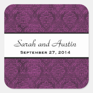 Eggplant Purple Damask Save the Date Wedding V05 Square Sticker