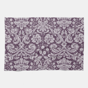 Eggplant Purple Damask Tea Towel