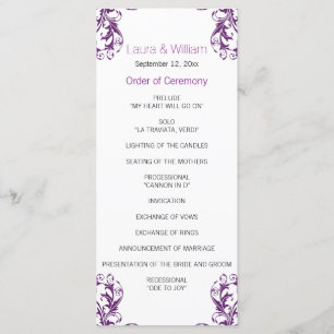 Eggplant Purple Damask Wedding Program Programme