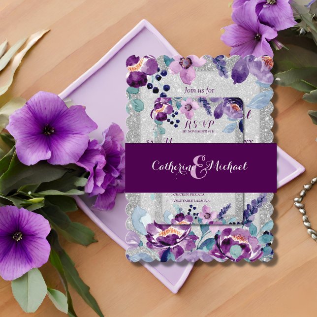 Eggplant Purple Elegant Wedding Invitation Belly Band (Creator Uploaded)