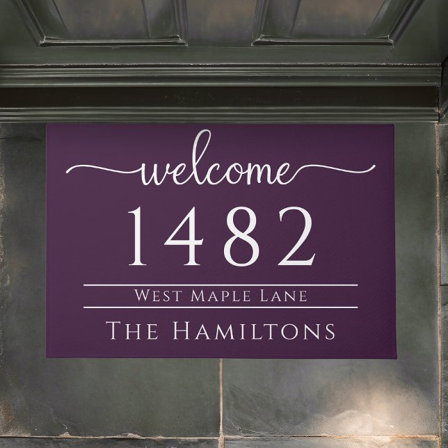 Eggplant purple family name personalised address  doormat (Creator Uploaded)