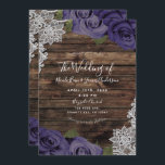 Eggplant Purple Floral Roses & Wood Lace Wedding Invitation<br><div class="desc">Customise any way you want.</div>