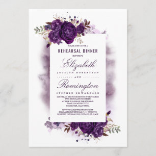 Eggplant Purple Floral Watercolor Rehearsal Dinner Invitation