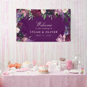 Eggplant Purple Floral Wedding Welcome Banner