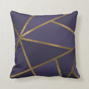 Eggplant Purple Gold Bronze Geometric Glam Chic Cushion